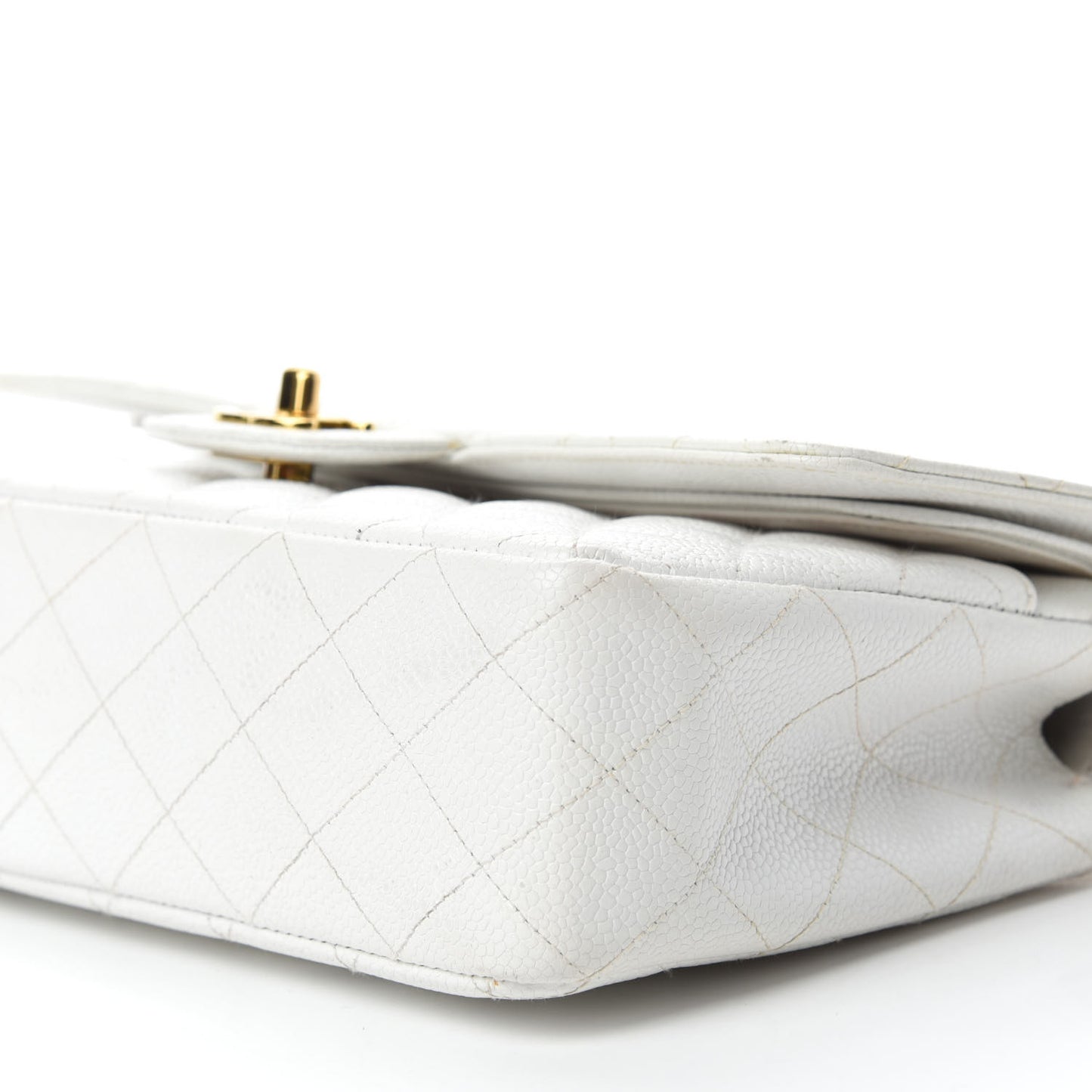 Caviar Quilted Medium Double Flap White