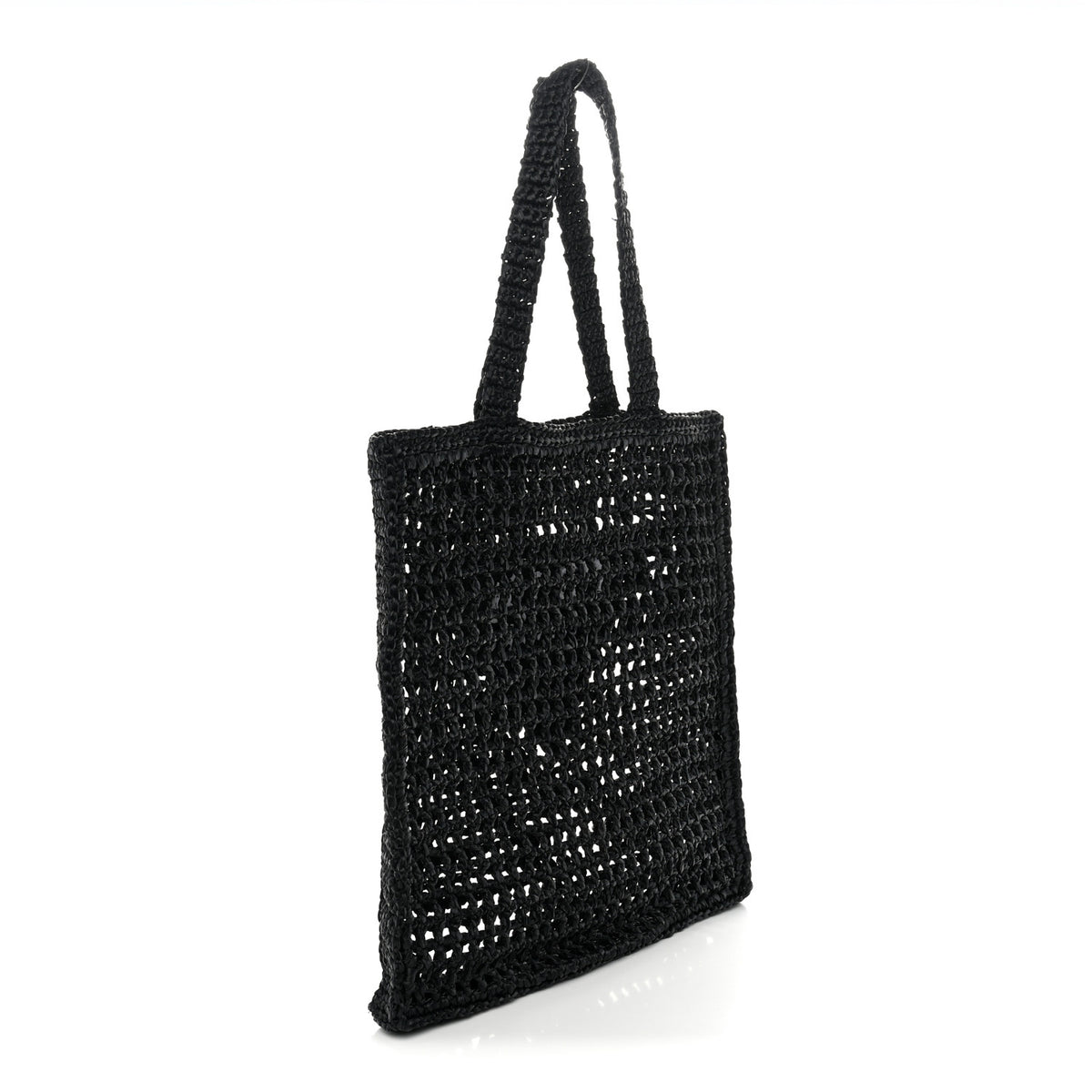 Yarn Raffia Effect Crochet Logo Embroidered Tote Bag Black
