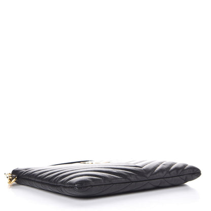 Saint Laurent Calfskin Matelasse Chevron Monogram A5 Wristlet Black 4 of 7