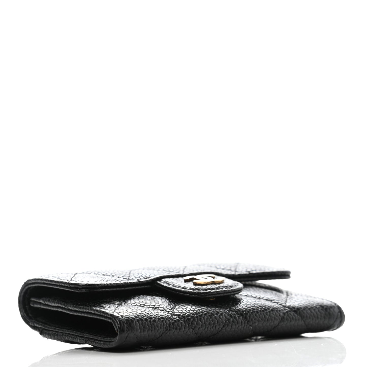 Caviar Quilted Flap Card Holder Wallet Black