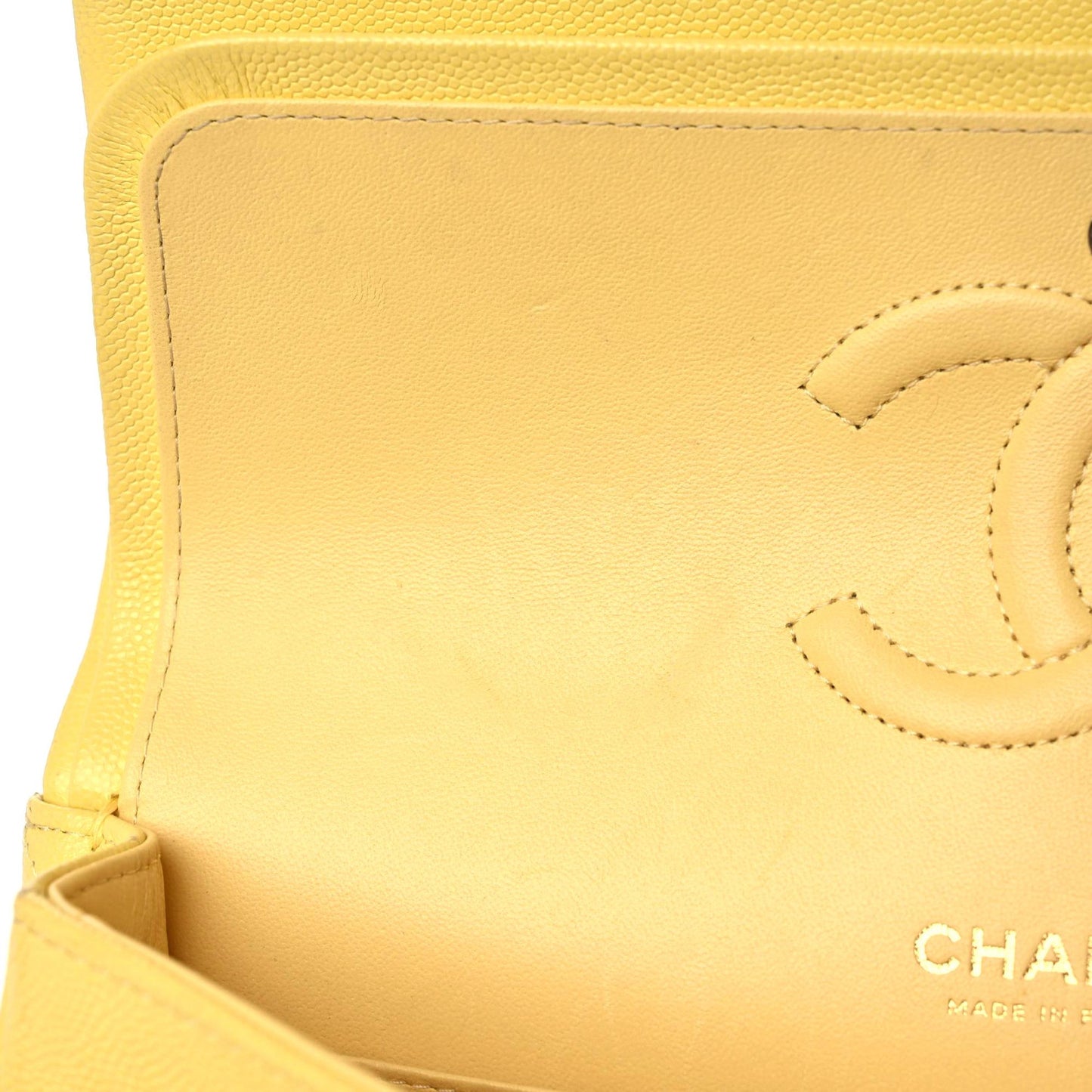 Caviar Quilted Medium Double Flap Yellow
