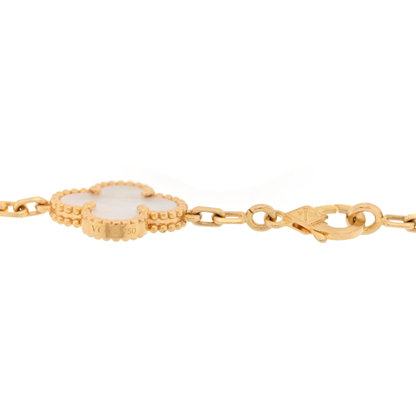 18K Yellow Gold Mother of Pearl 5 Motifs Vintage Alhambra Bracelet
