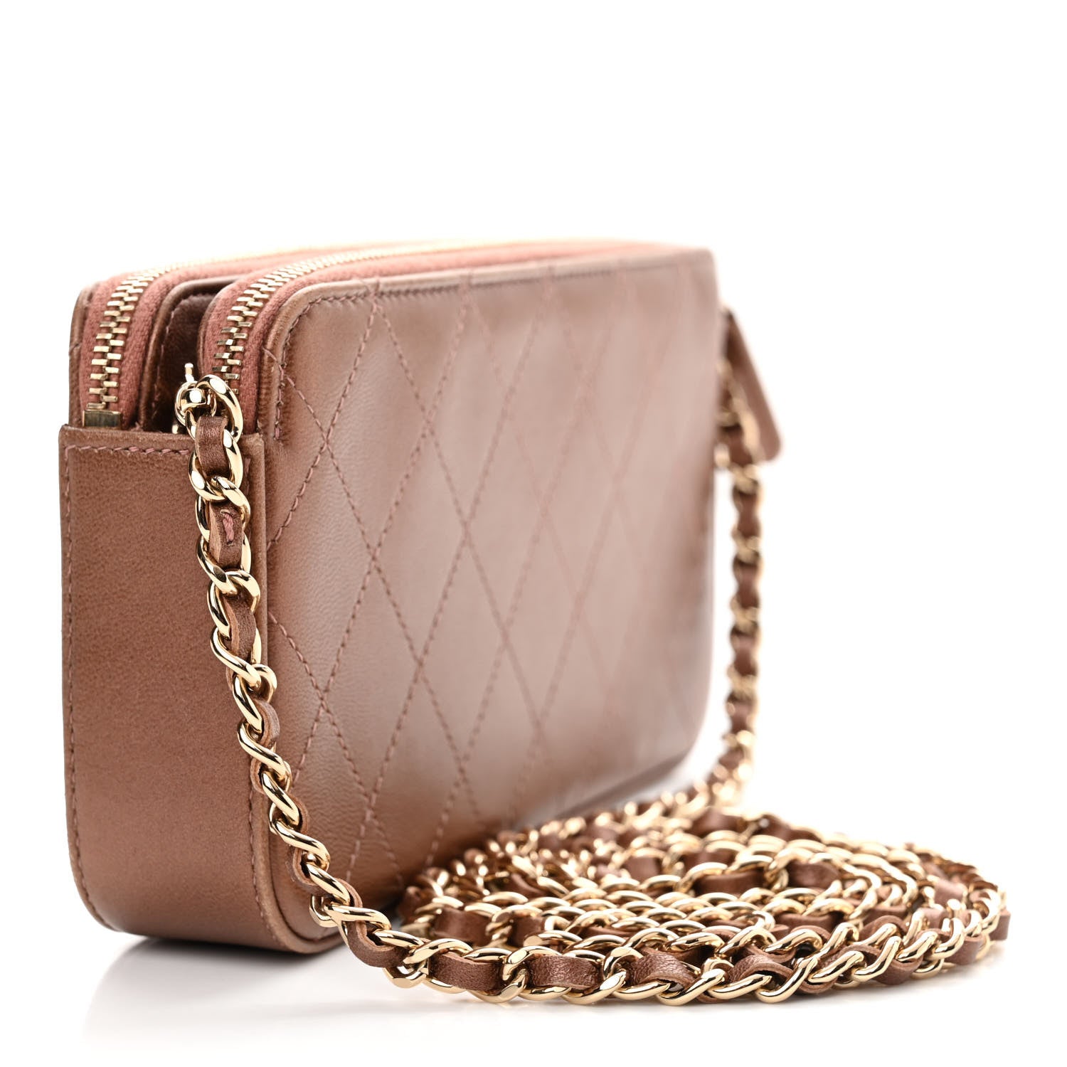 Chanel Metallic Goatskin Enamel Quilted Small Clutch With Chain Brown 3 of 14