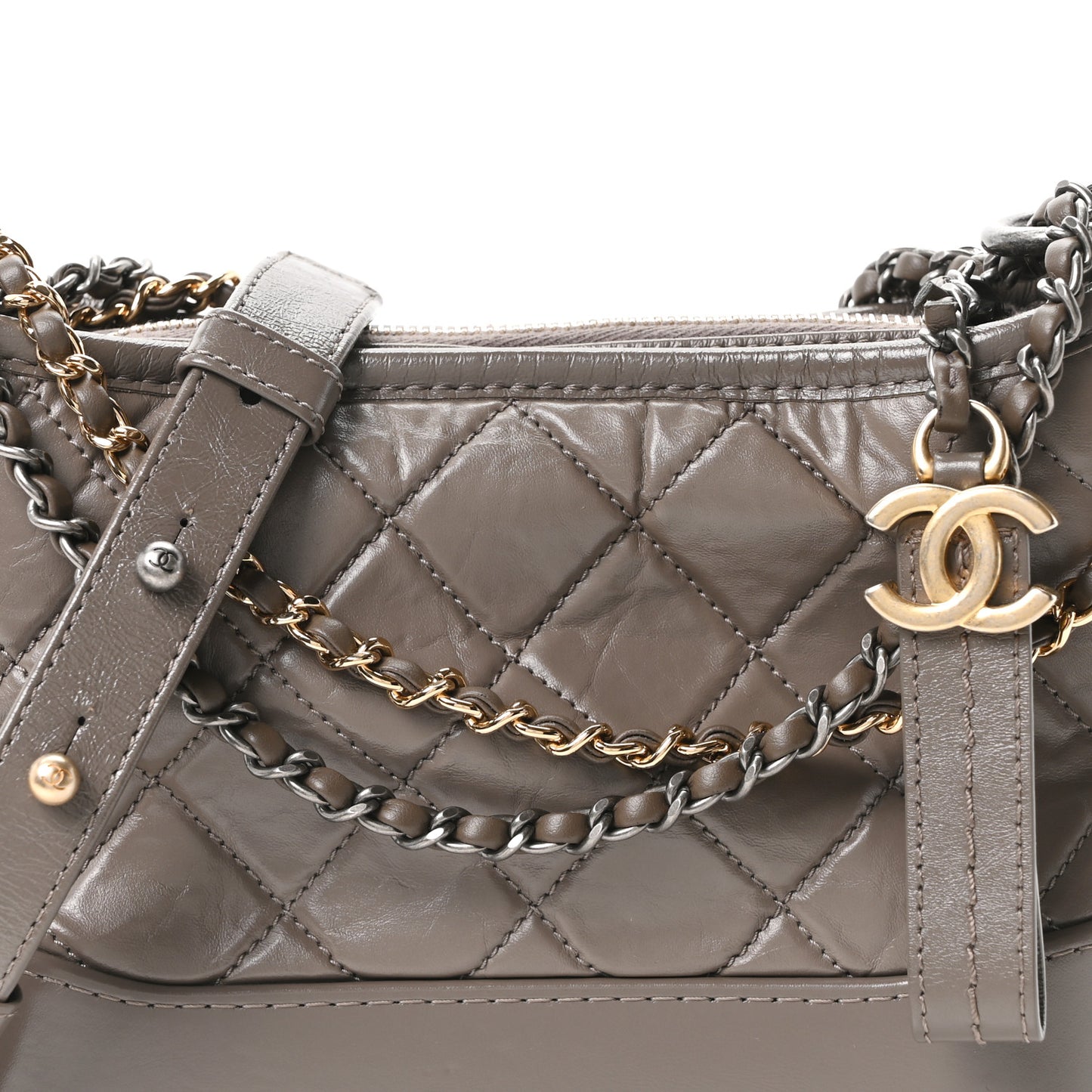 Aged Calfskin Quilted Small Gabrielle Hobo Grey
