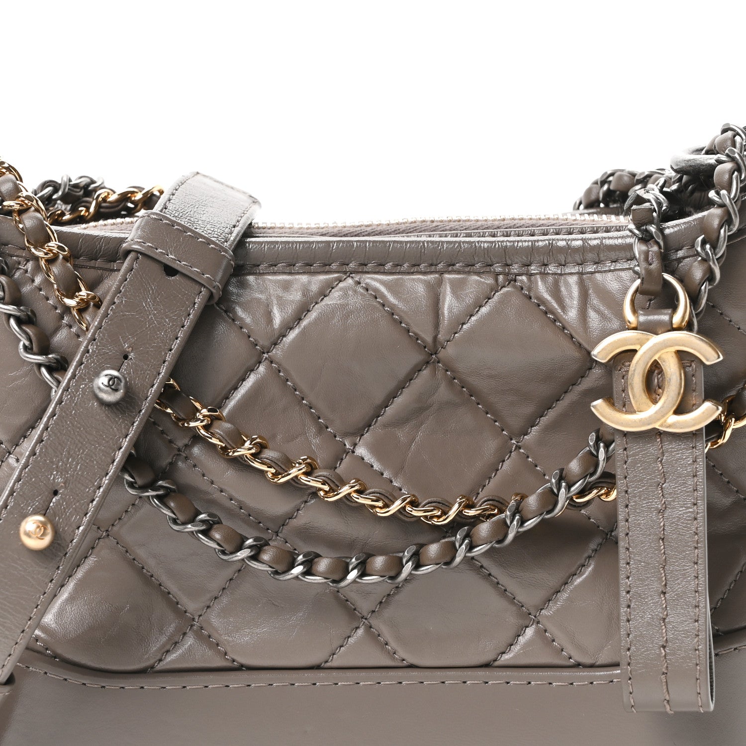 Chanel Aged Calfskin Quilted Small Gabrielle Hobo Grey 7 of 9