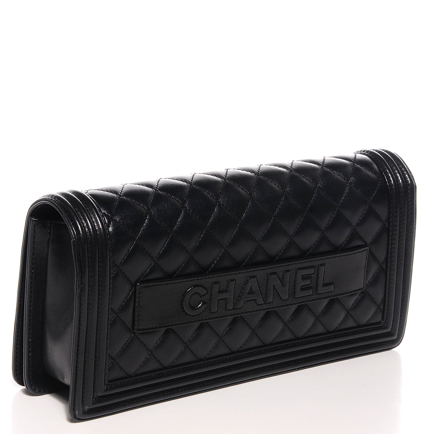 Lambskin Quilted Boy Flap Clutch Black