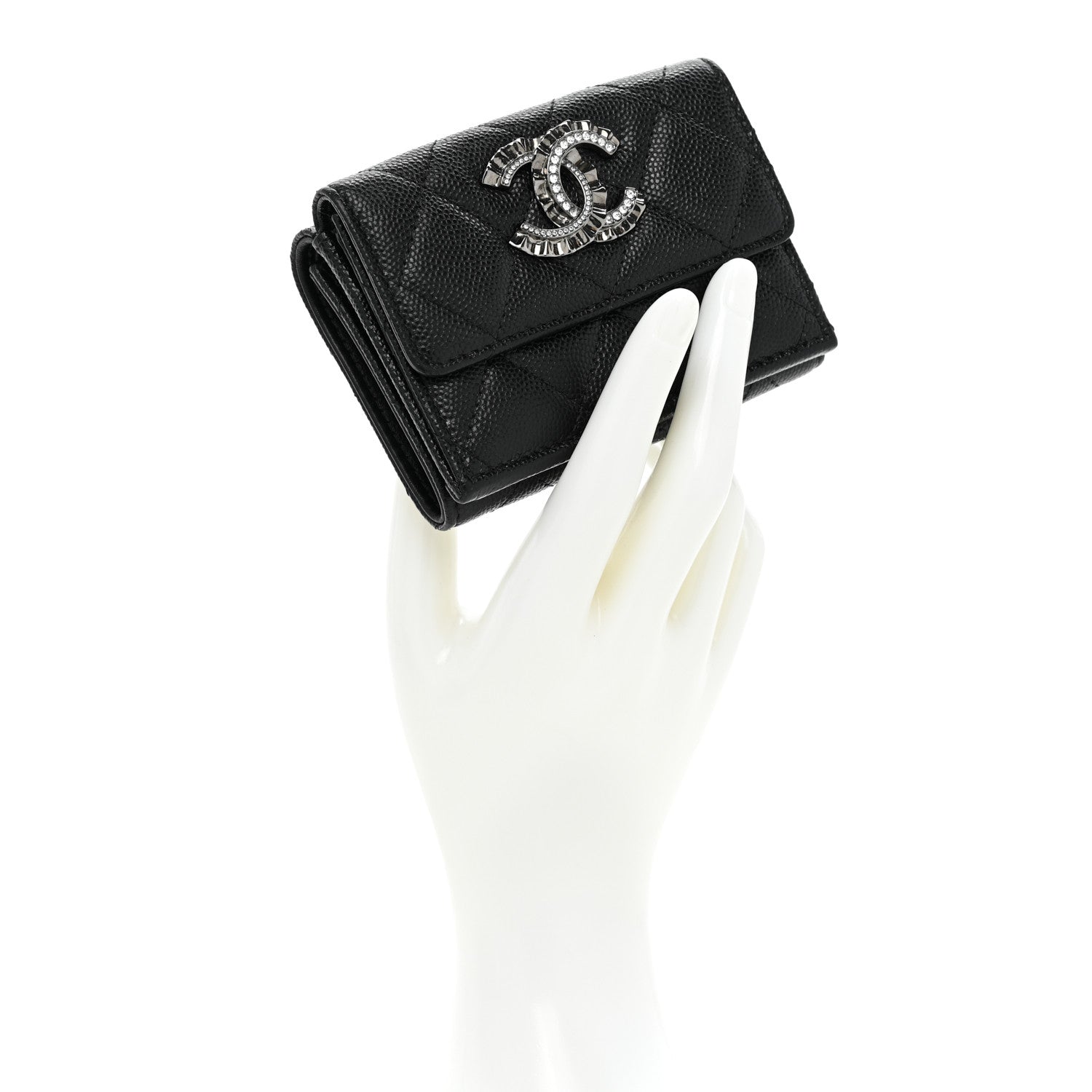 Chanel Caviar Quilted Crystal CC Small Flap Wallet Black 2 of 14
