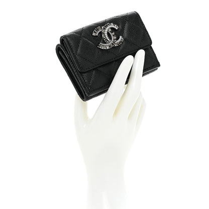 Chanel Caviar Quilted Crystal CC Small Flap Wallet Black 2 of 14
