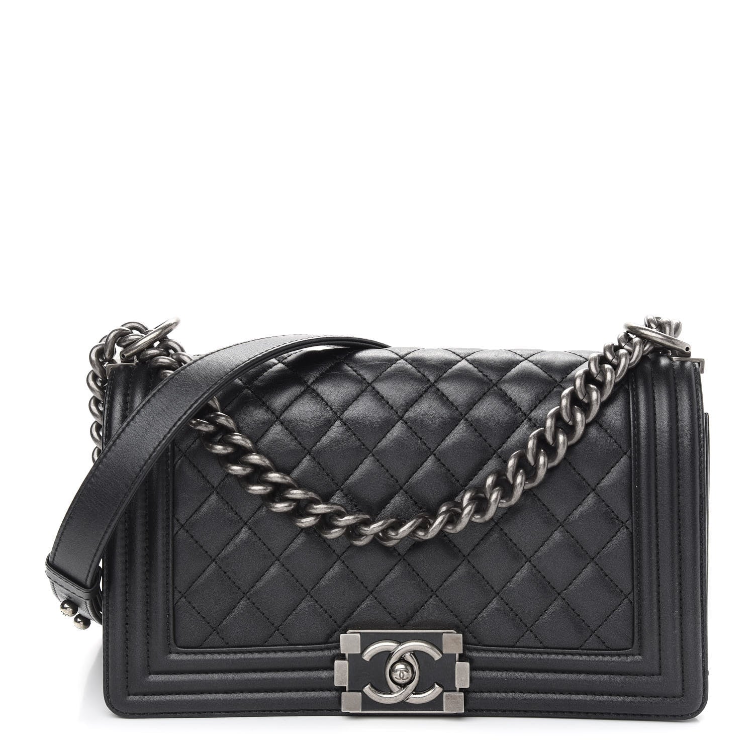 Chanel Metallic Calfskin Quilted Medium Boy Flap Black 1 of 8