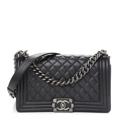 Chanel Metallic Calfskin Quilted Medium Boy Flap Black 1 of 8