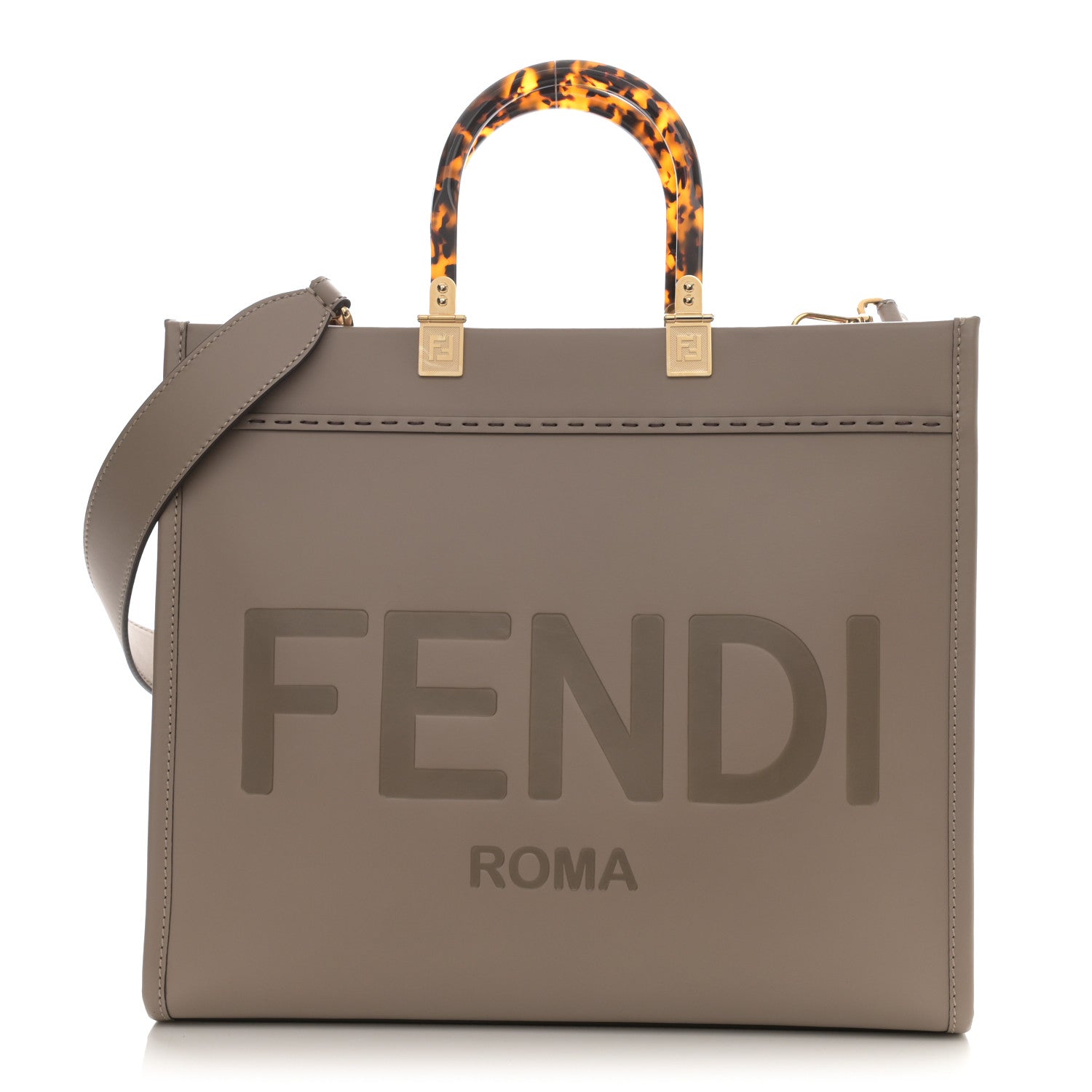 Fendi Vitello King Plexiglass Logo Embossed Medium Fendi Sunshine Shopper Tote Tortora 1 of 9