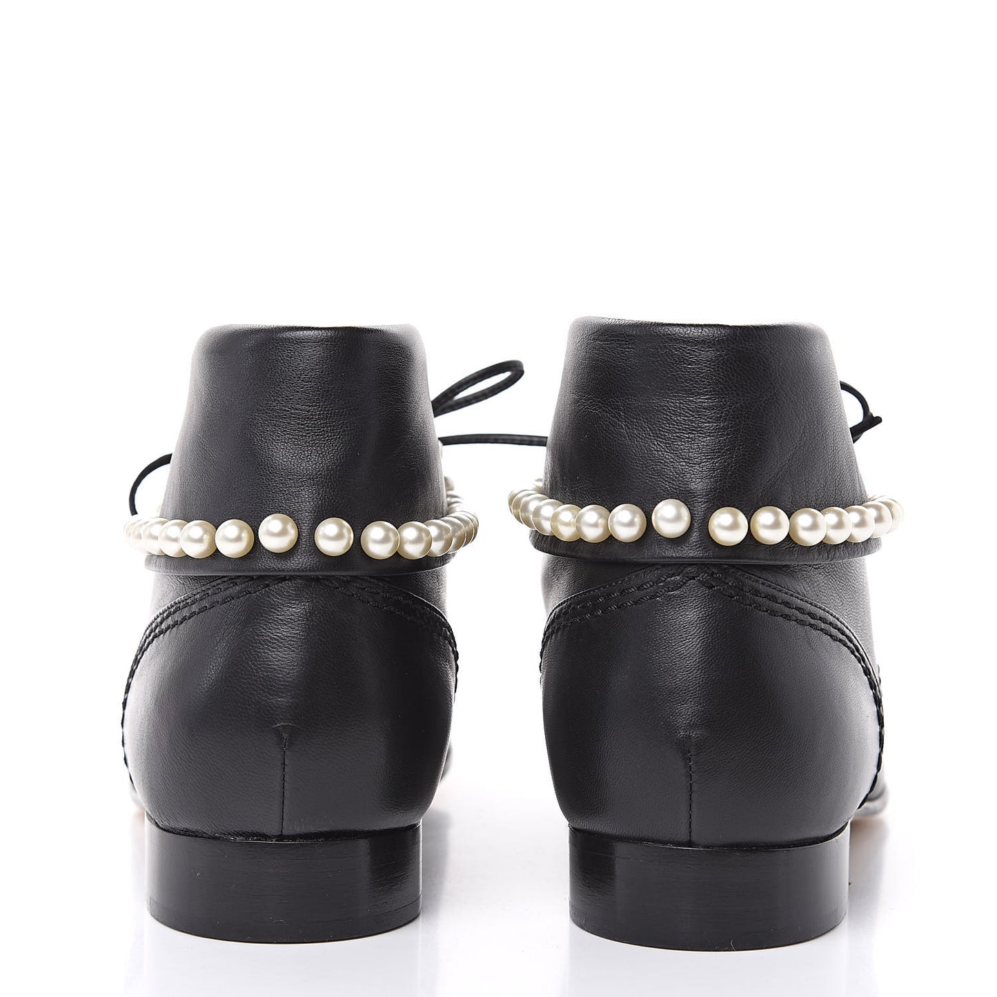 Lambskin Patent Calfskin Pearl Lace Up Boots 39.5 Black