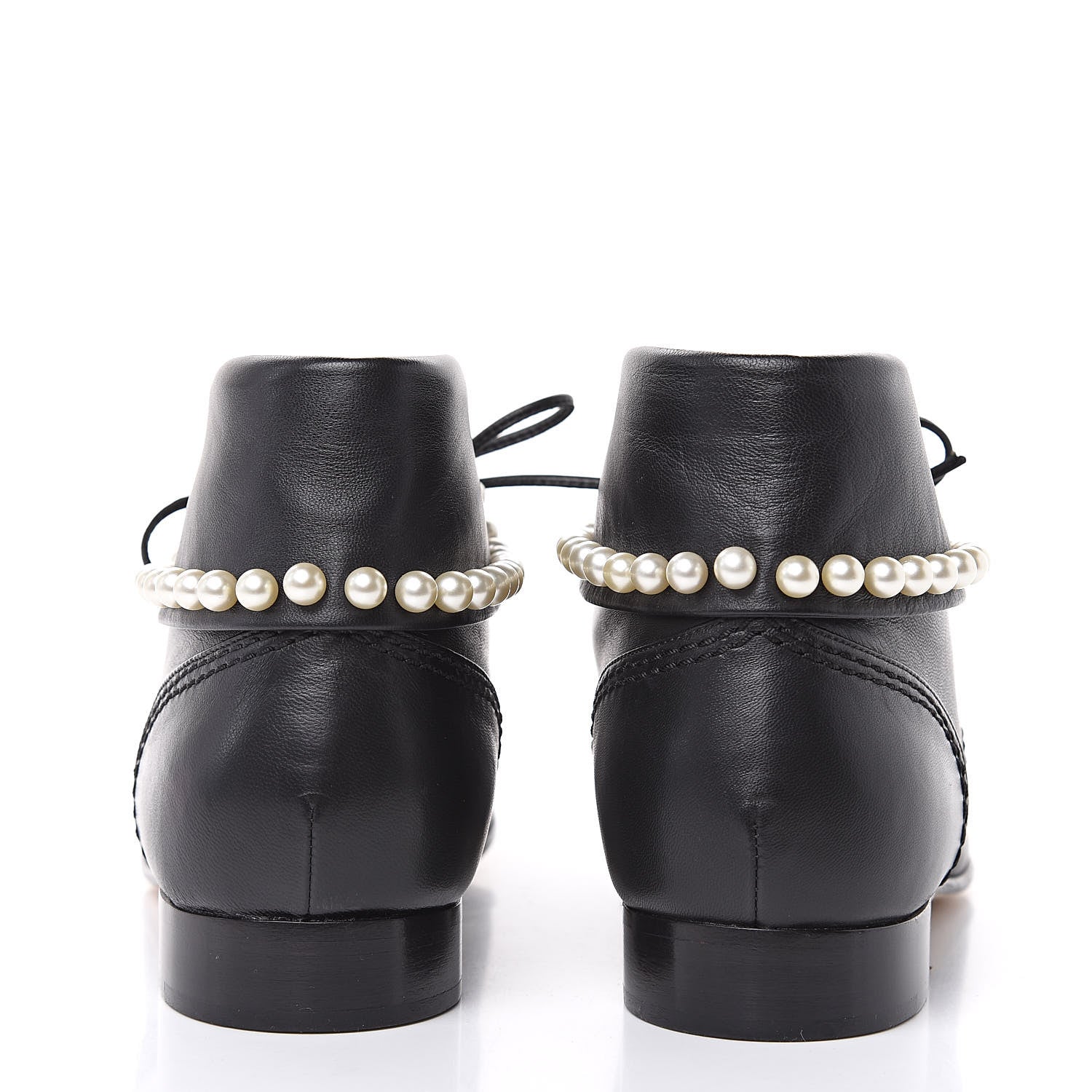 Chanel Lambskin Patent Calfskin Pearl Lace Up Boots 39.5 Black 5 of 11