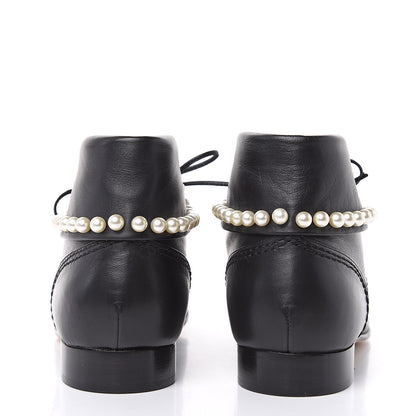 Chanel Lambskin Patent Calfskin Pearl Lace Up Boots 39.5 Black 5 of 11