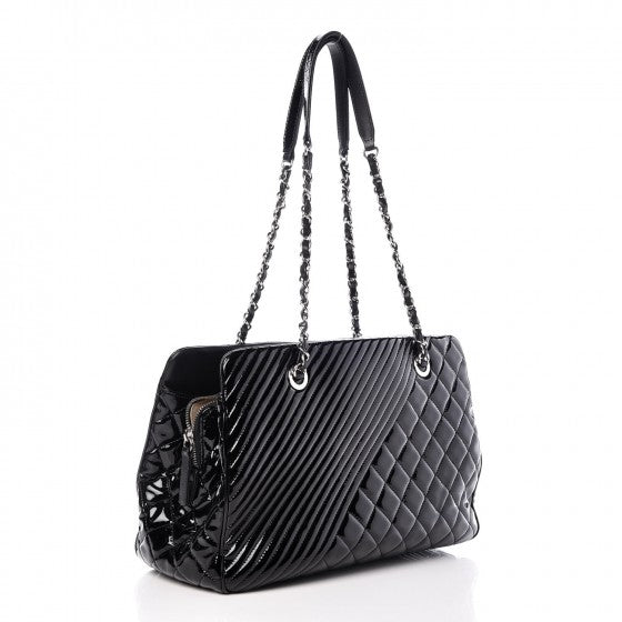 Patent Quilted Coco Boy Shoulder Bag Black