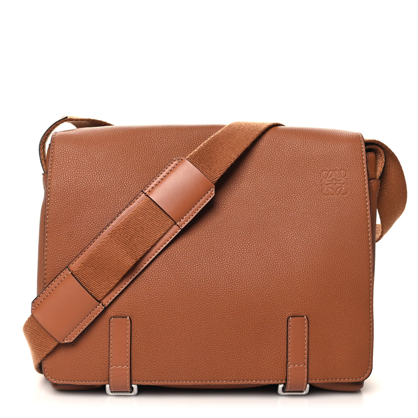 Soft Grained Calfskin Military Messenger Bag Tan