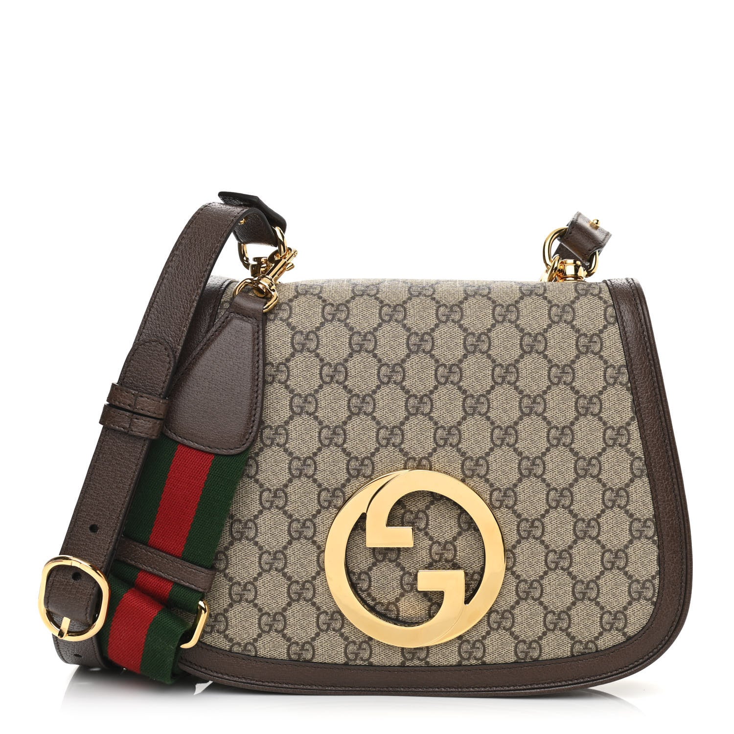 Gucci GG Supreme Monogram Textured Dollar Calfskin Web Medium Blondie Shoulder Flap Bag Beige Ebony New Acero 1 of 11