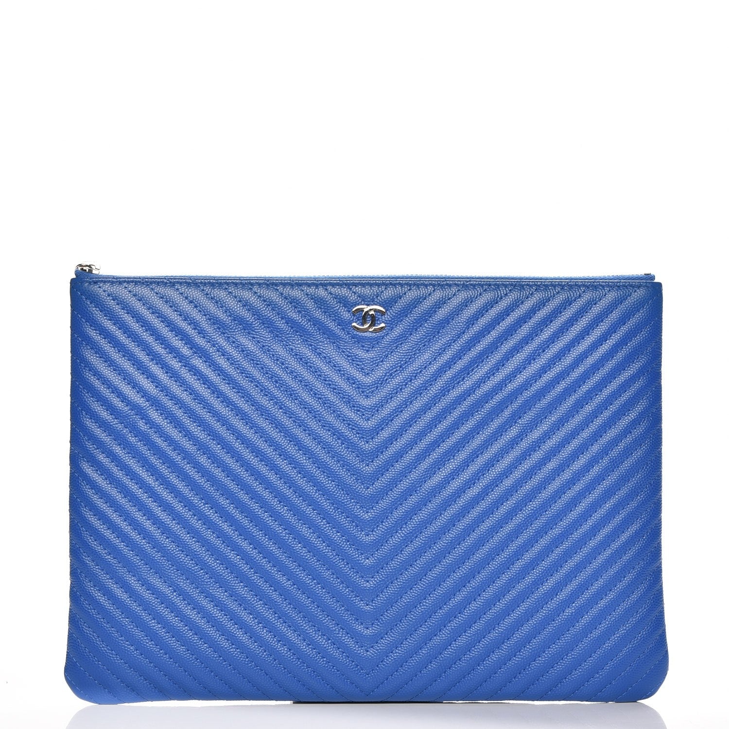 Chanel Caviar Chevron Quilted Medium Cosmetic Case Blue 1 of 8