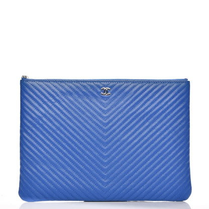 Chanel Caviar Chevron Quilted Medium Cosmetic Case Blue 1 of 8