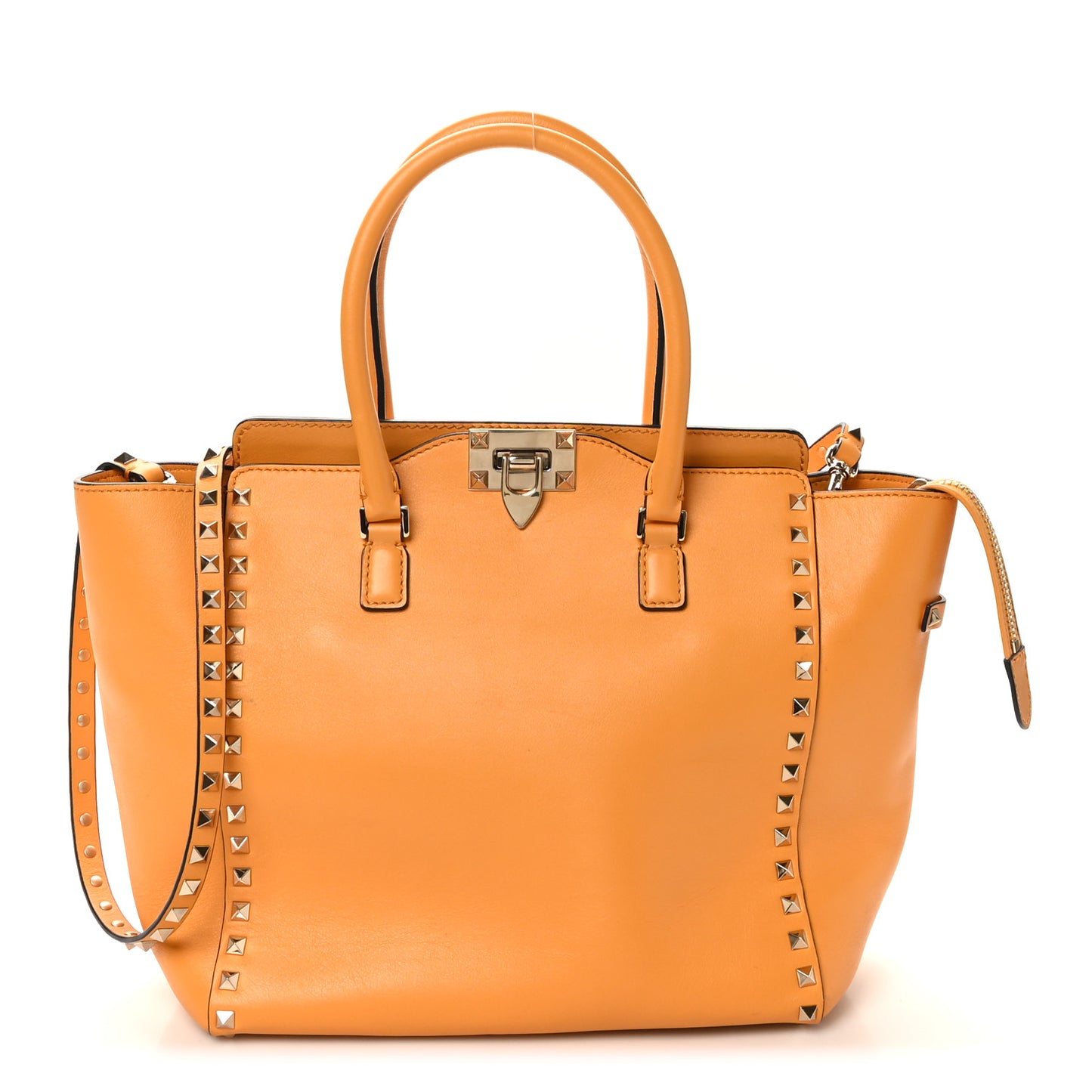 Vitello Small Rockstud Double Handle Tote Mandarin Sorbet