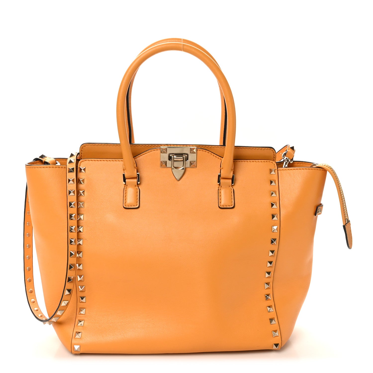 Valentino Garavani Vitello Small Rockstud Double Handle Tote Mandarin Sorbet 1 of 10