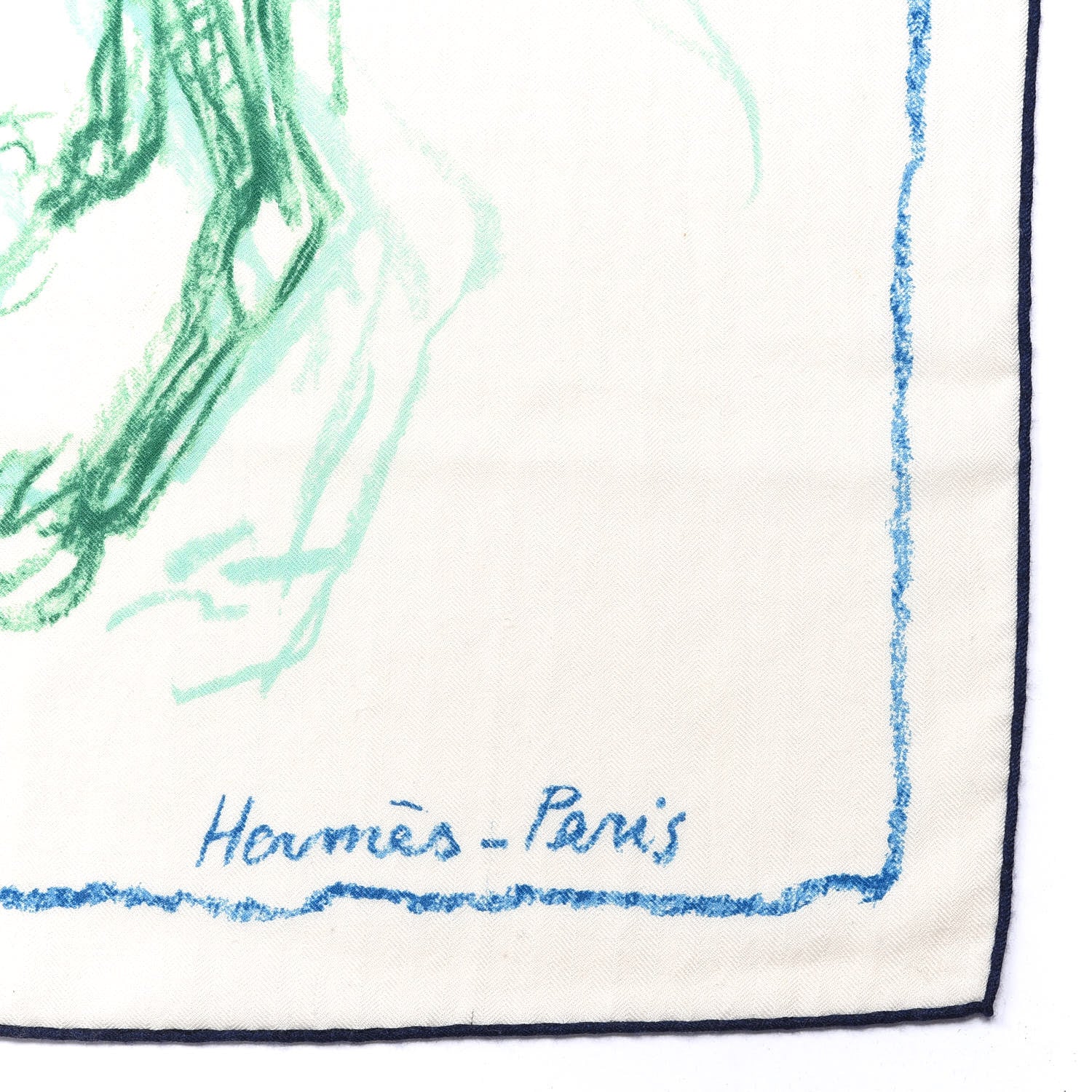 Hermes Cashmere Silk Pirouette au Galop Shawl 140 White Bleu Vert 2 of 4