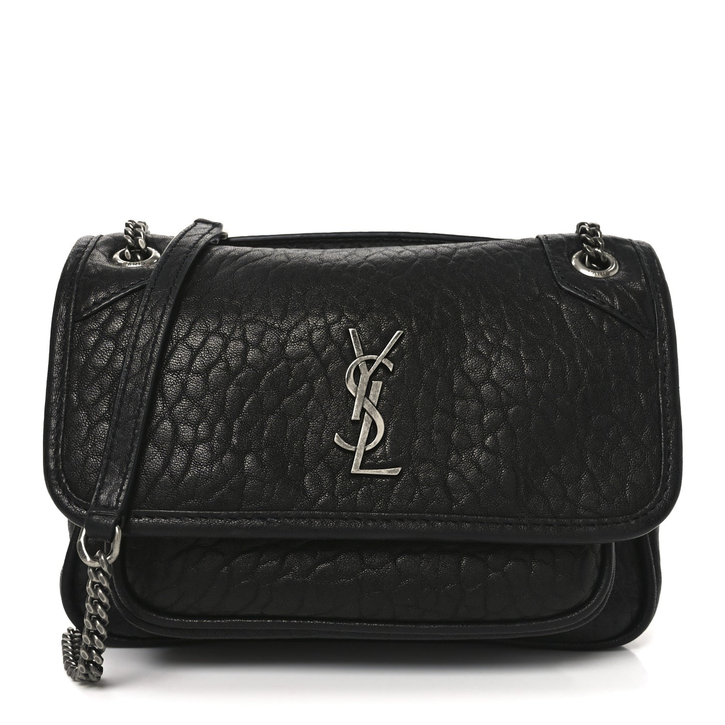 Grained Lambskin Monogram Mini Niki Chain Satchel Black