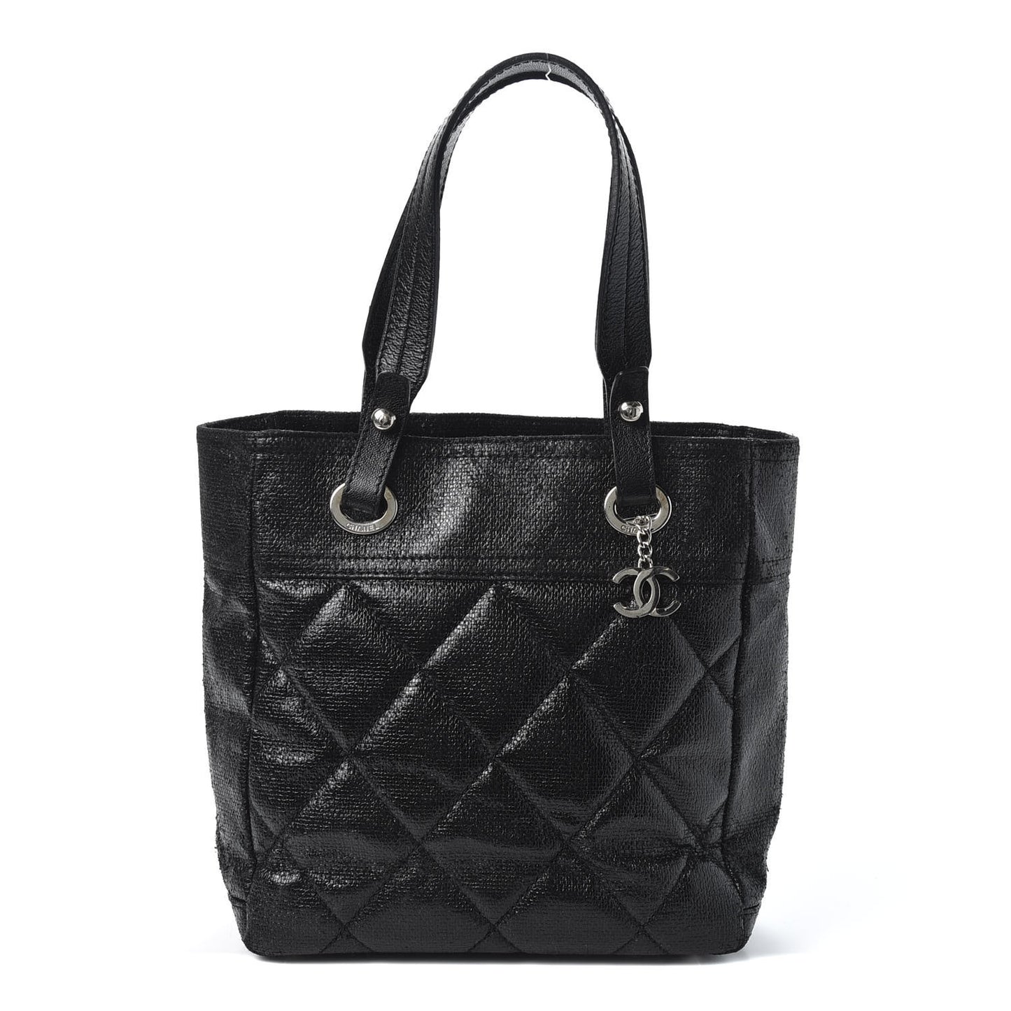 Coated Canvas Quilted Small Paris Biarritz Tote Black