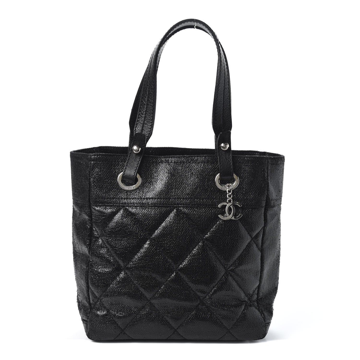 Chanel Coated Canvas Quilted Small Paris Biarritz Tote Black 1 of 10