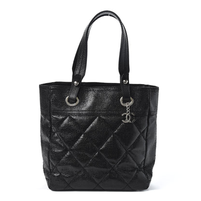 Chanel Coated Canvas Quilted Small Paris Biarritz Tote Black 1 of 10
