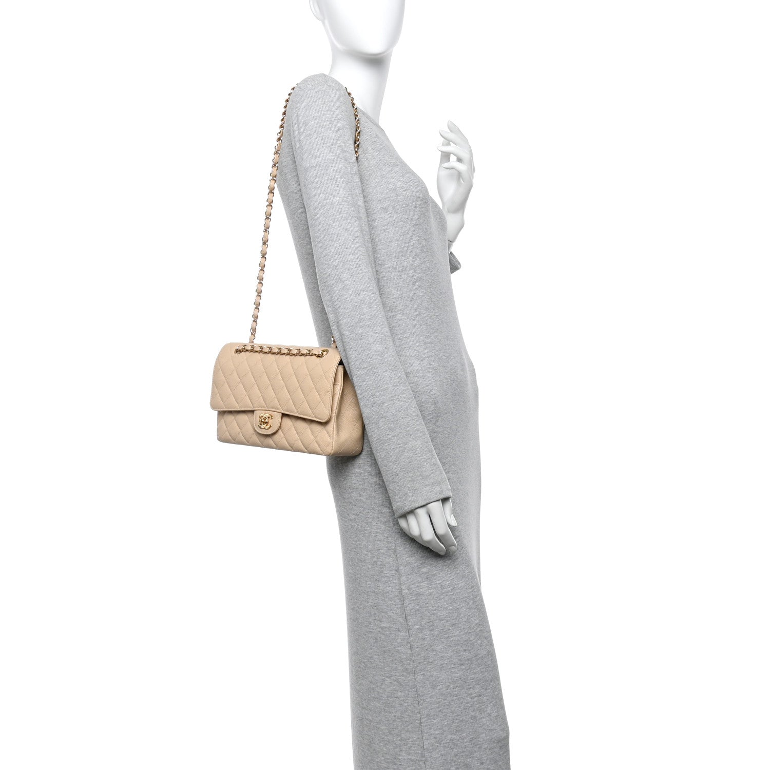 Chanel Caviar Quilted Medium Double Flap Beige 2 of 10