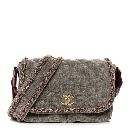 Chanel Wool Velvet Quilted Parisian Stroll Messenger Grey 1 of 12