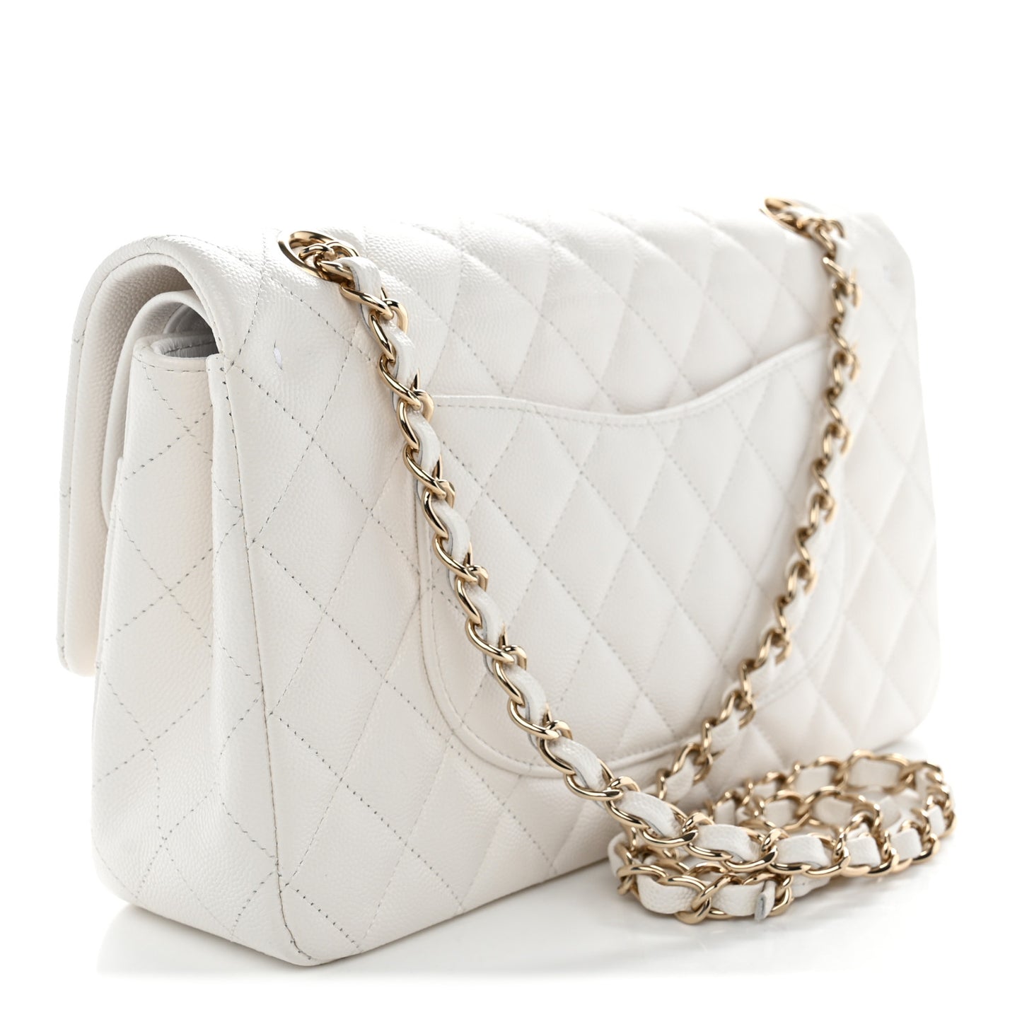 Caviar Quilted Medium Double Flap White