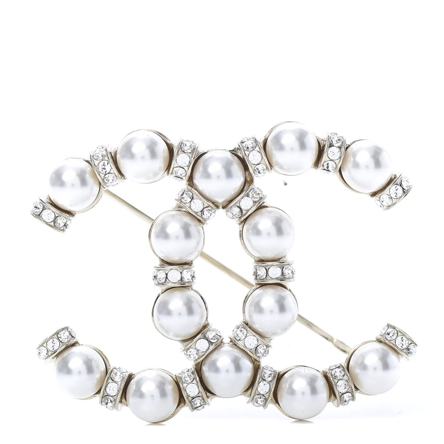 Chanel Pearl Crystal Nefertiti CC Brooch Gold 1 of 5