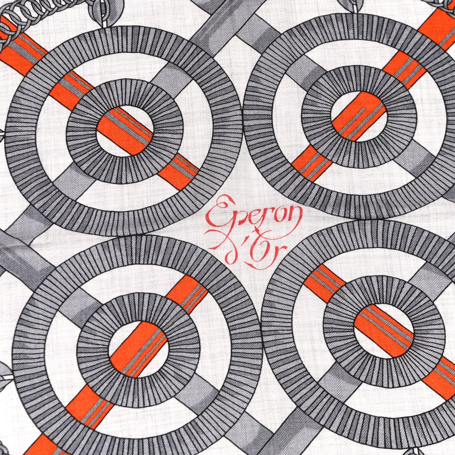 Hermes Cashmere Silk Eperon D'Or Shawl 140 Orange Gris Chine 5 of 6