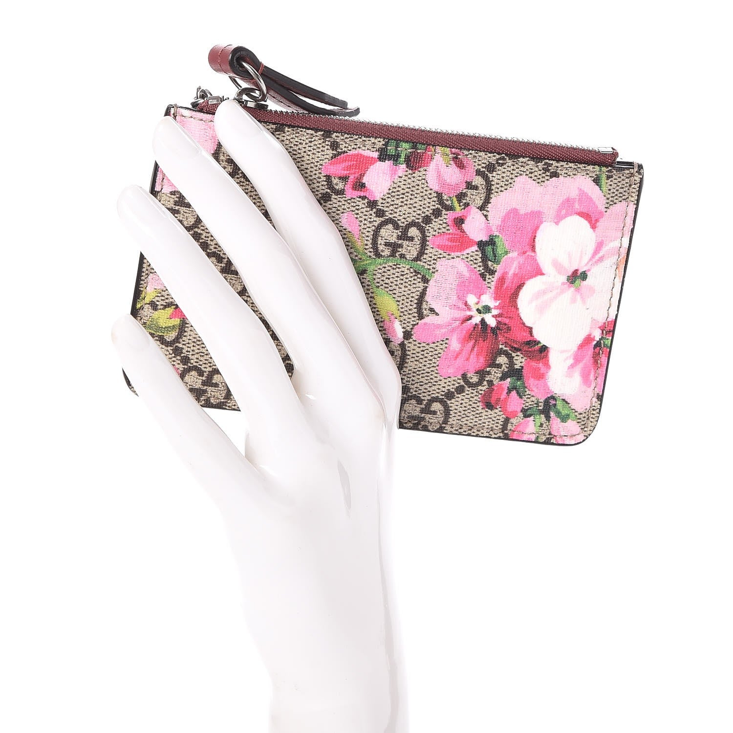 Gucci GG Supreme Monogram Blooms Key Ring Coin Case Beige Multicolor Dry Rose 2 of 6