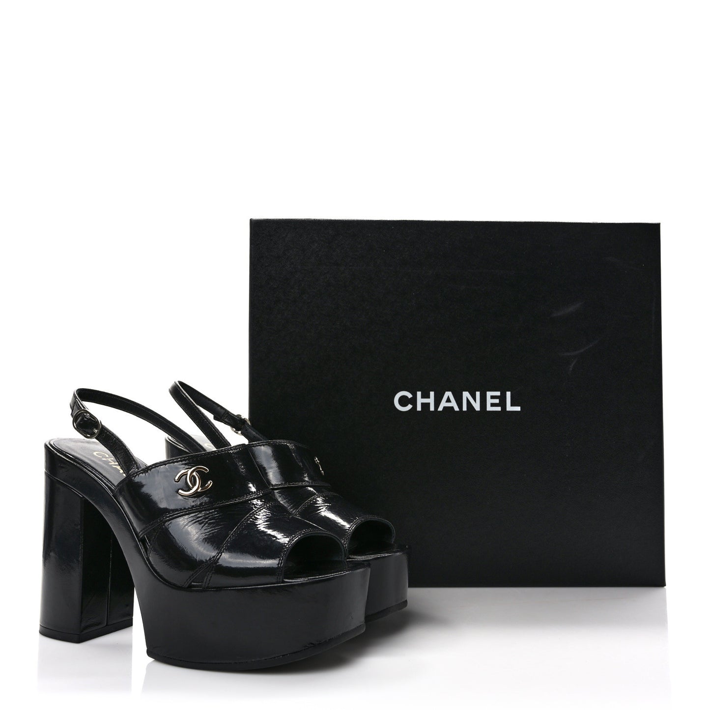 Crumpled Patent Lambskin Platform Sandals 36 Black