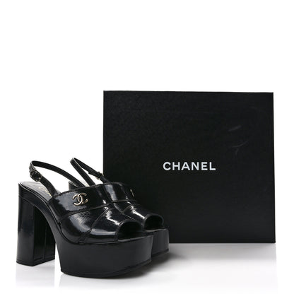 Chanel Crumpled Patent Lambskin Platform Sandals 36 Black 8 of 8