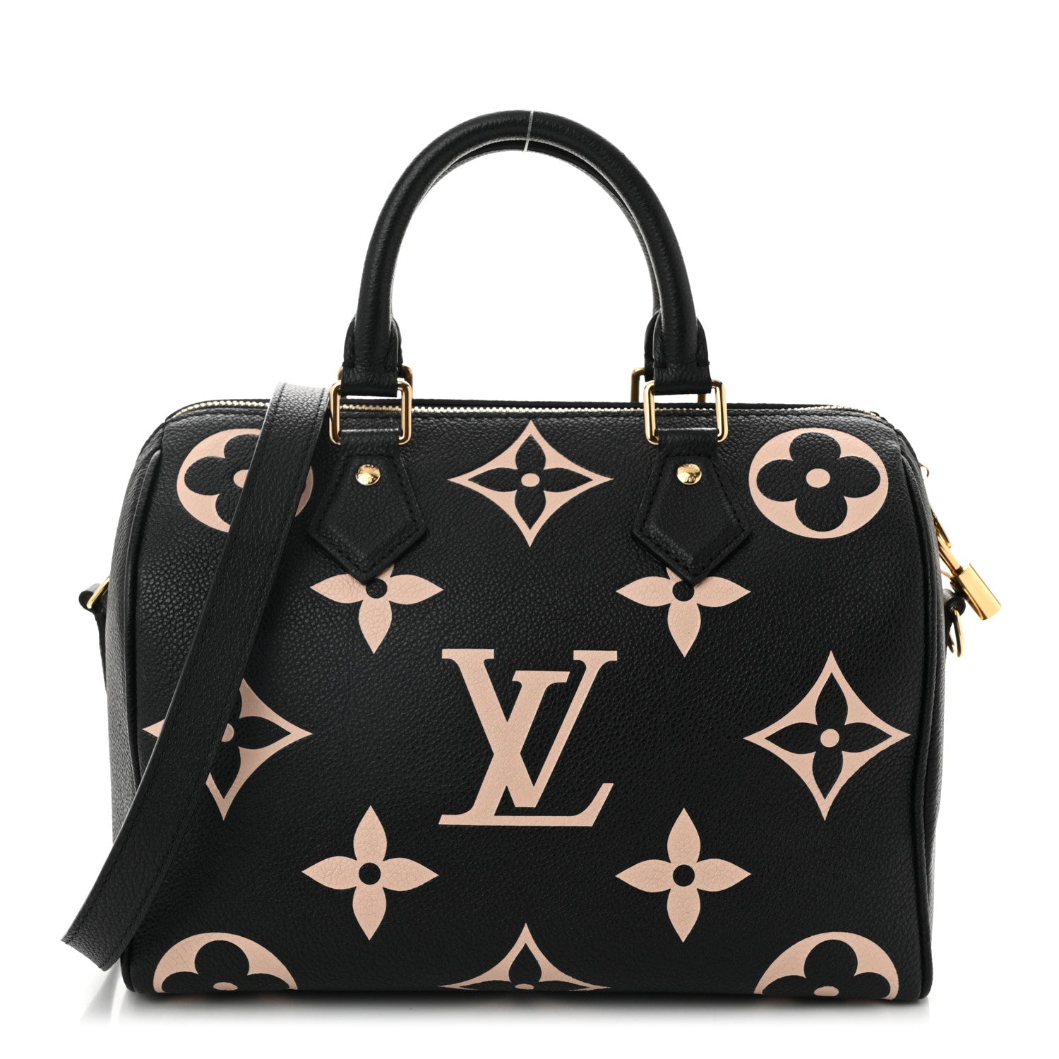 Louis Vuitton Empreinte Monogram Giant Speedy Bandouliere 25 Black Beige 1 of 9