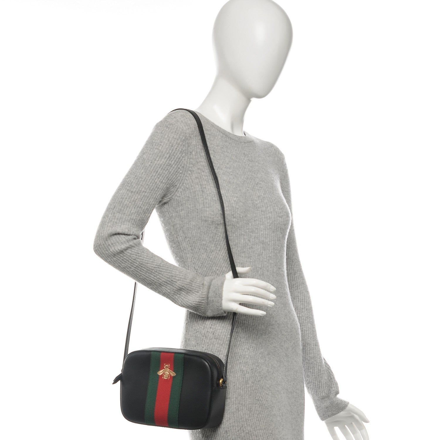 Gucci Calfskin Web Small Webby Bee Shoulder Bag Black 2 of 7