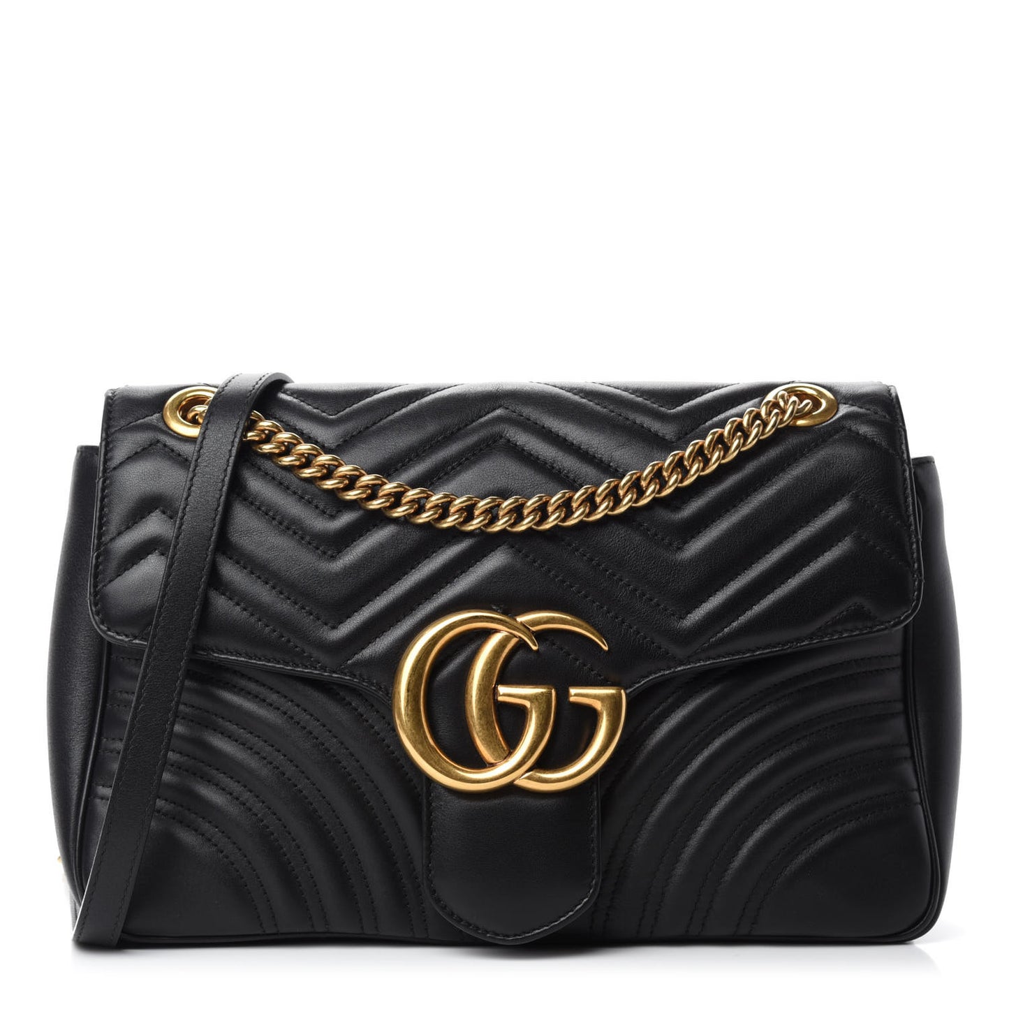 Calfskin Matelasse Medium GG Marmont Shoulder Bag Black