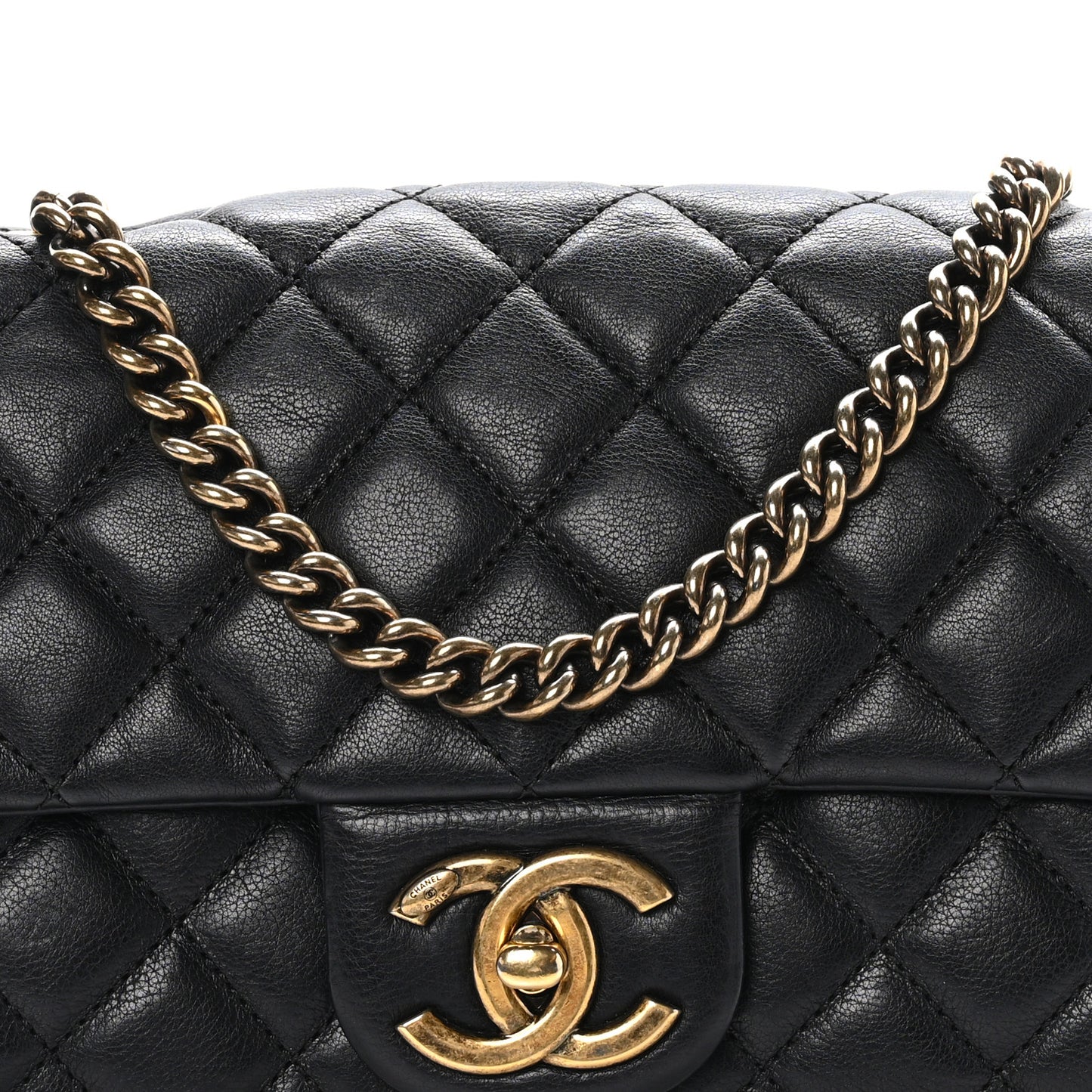 Calfskin Quilted Medium CC Crown Flap Black