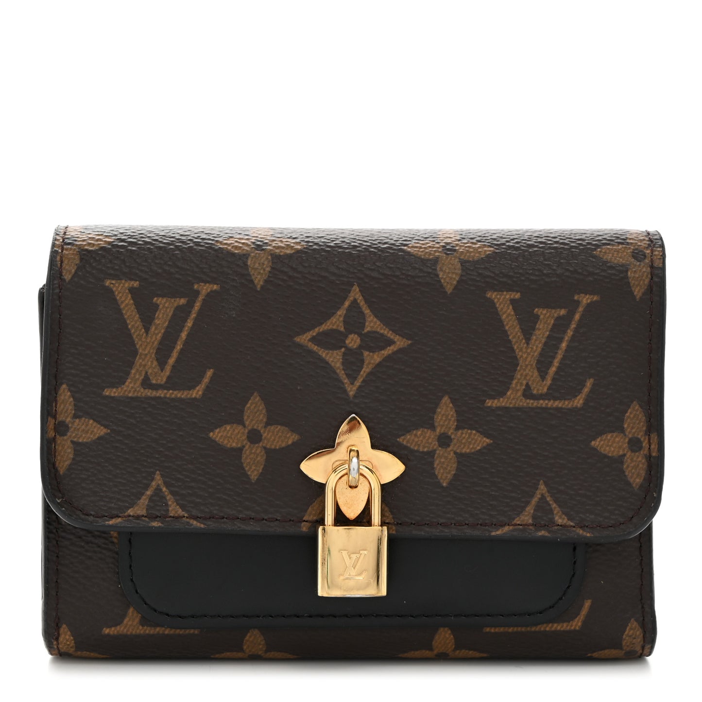 Monogram Flower Lock Compact Wallet Black