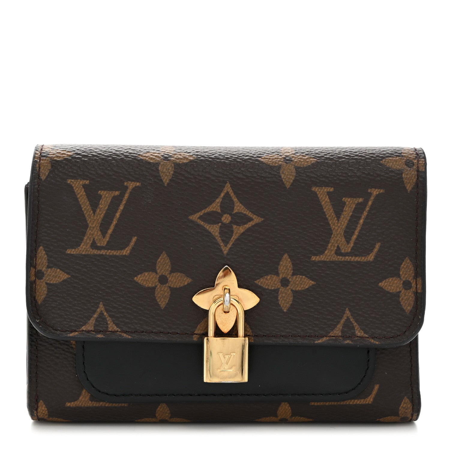 Louis Vuitton Monogram Flower Lock Compact Wallet Black 1 of 7