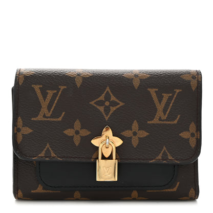 Louis Vuitton Monogram Flower Lock Compact Wallet Black 1 of 7