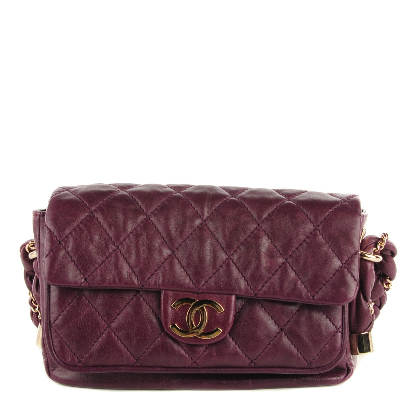 Distressed Lambskin Quilted Small Lady Braid Flap Purple