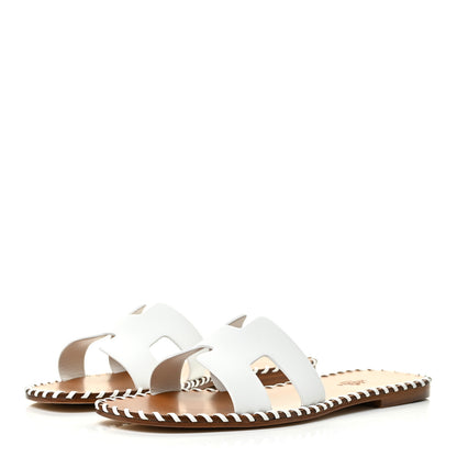 Hermes Calfskin Braided Oran Sandals 39 White 3 of 14