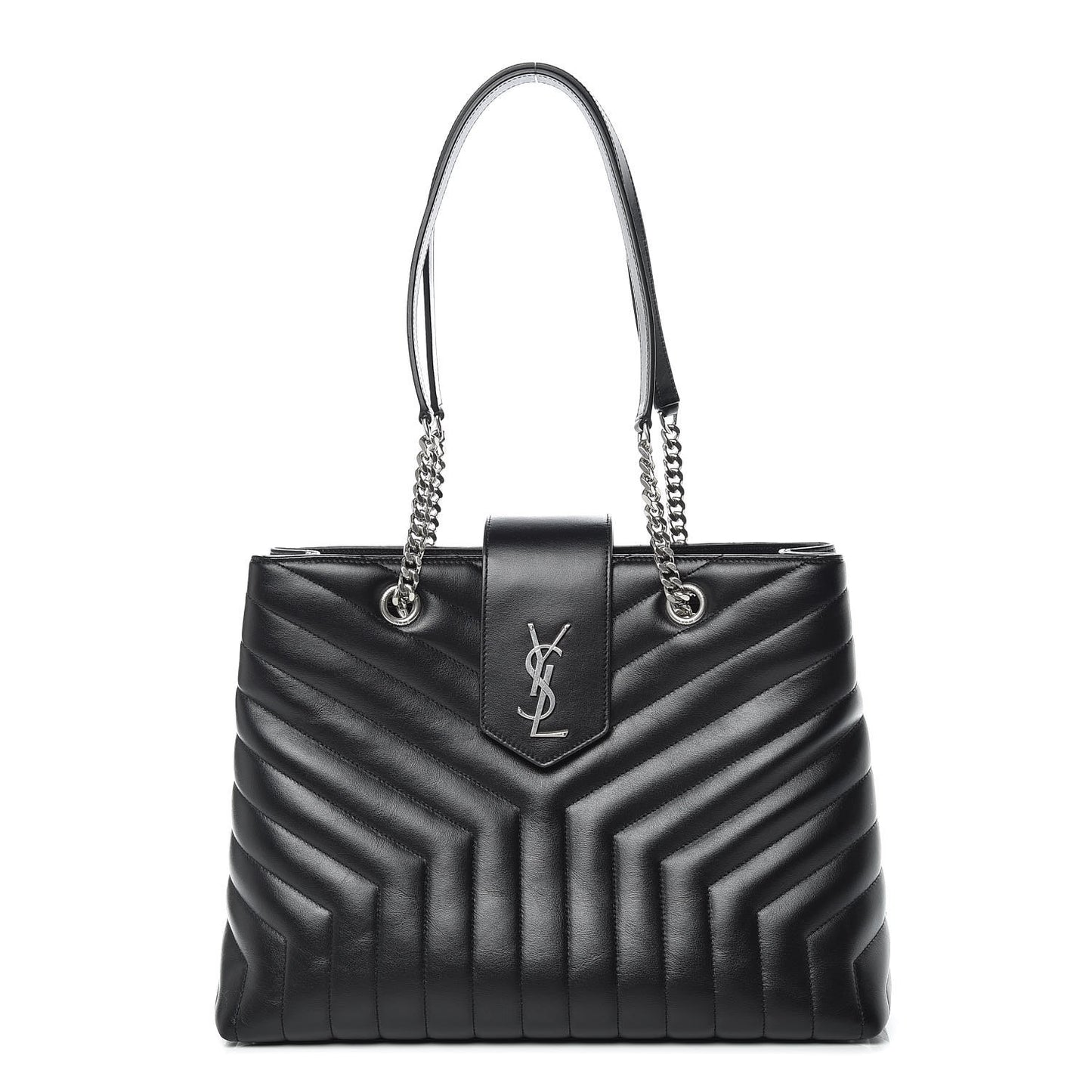 Calfskin Y Quilted Monogram Large Loulou Shopper Black