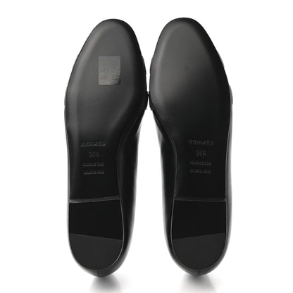 Hermes Box Calfskin Nice Ballerina Flats 36.5 Black Bleu Ardoise Cedre 10 of 14