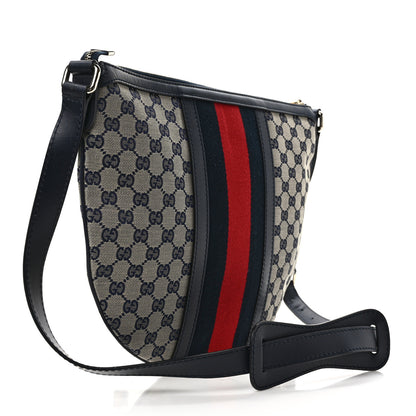 Gucci Monogram Vintage Web Medium Half Moon Hobo Navy 3 of 9